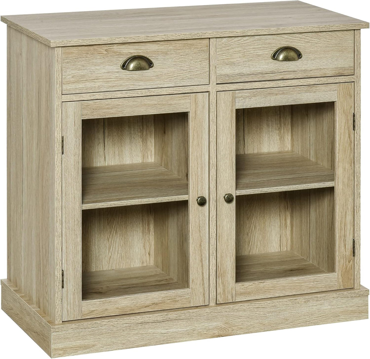 Oak Sideboard Storage Cabinet with 2 Glass Doors and 2 Drawers C17131
