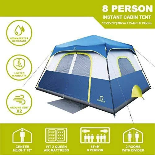 4/6/8/10 Person Instant Pop Up Camping Tent with Top Rainfly E9325