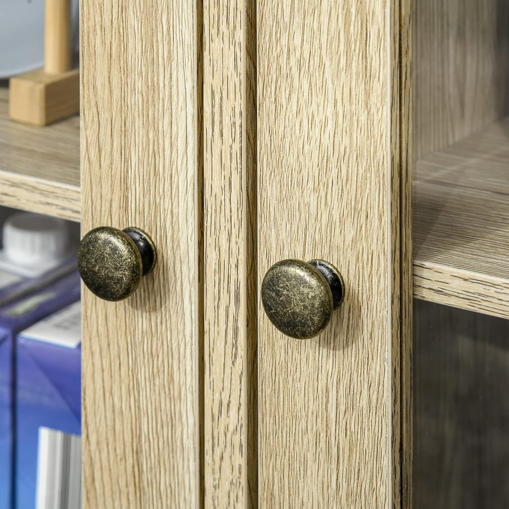 Oak Sideboard Storage Cabinet with 2 Glass Doors and 2 Drawers C17131