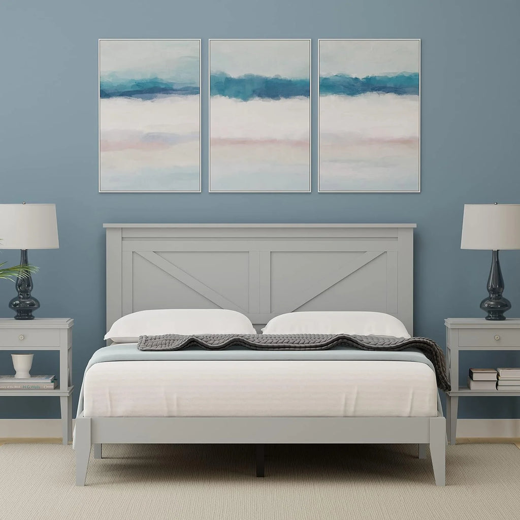 Solid Wood Platform Bed Queen Grey T9090