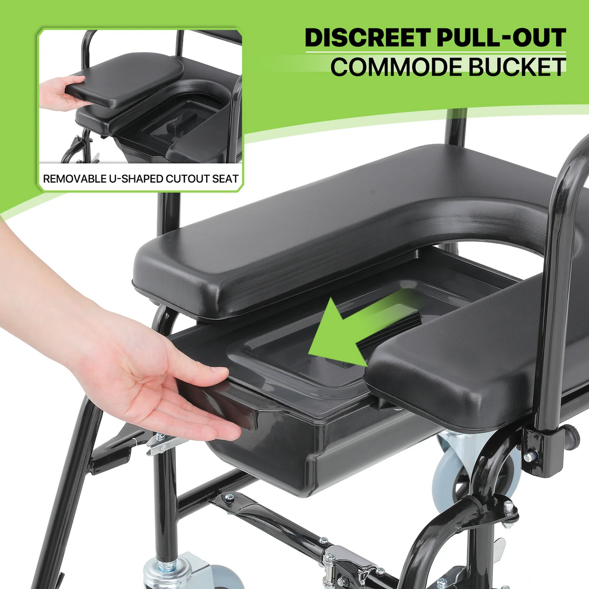 Commode Chair with Flip Up Armrests and 2 Locking Wheels F4809