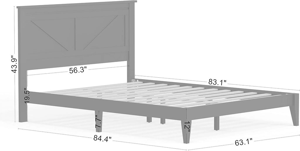 Solid Wood Platform Bed Queen Grey T9090
