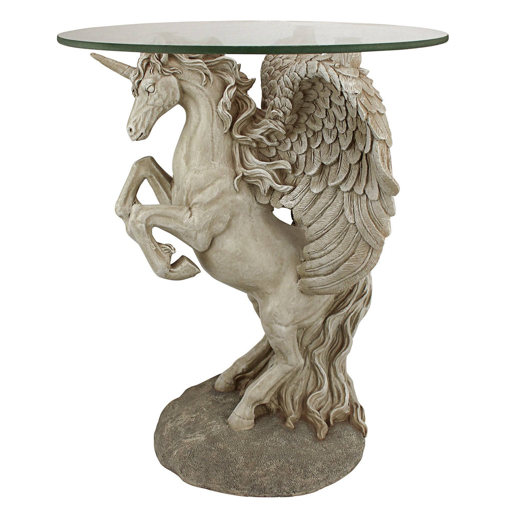 Mystical Winged Unicorn Sculptural Glass-Topped Table V119