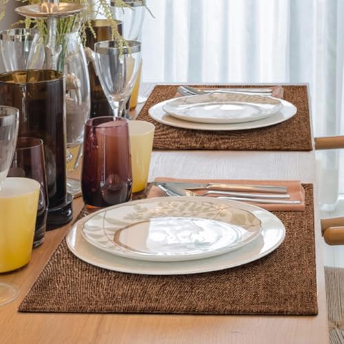 Cotton Linen Placemats Set of 6 Beige 13 x 19 Inch O64124