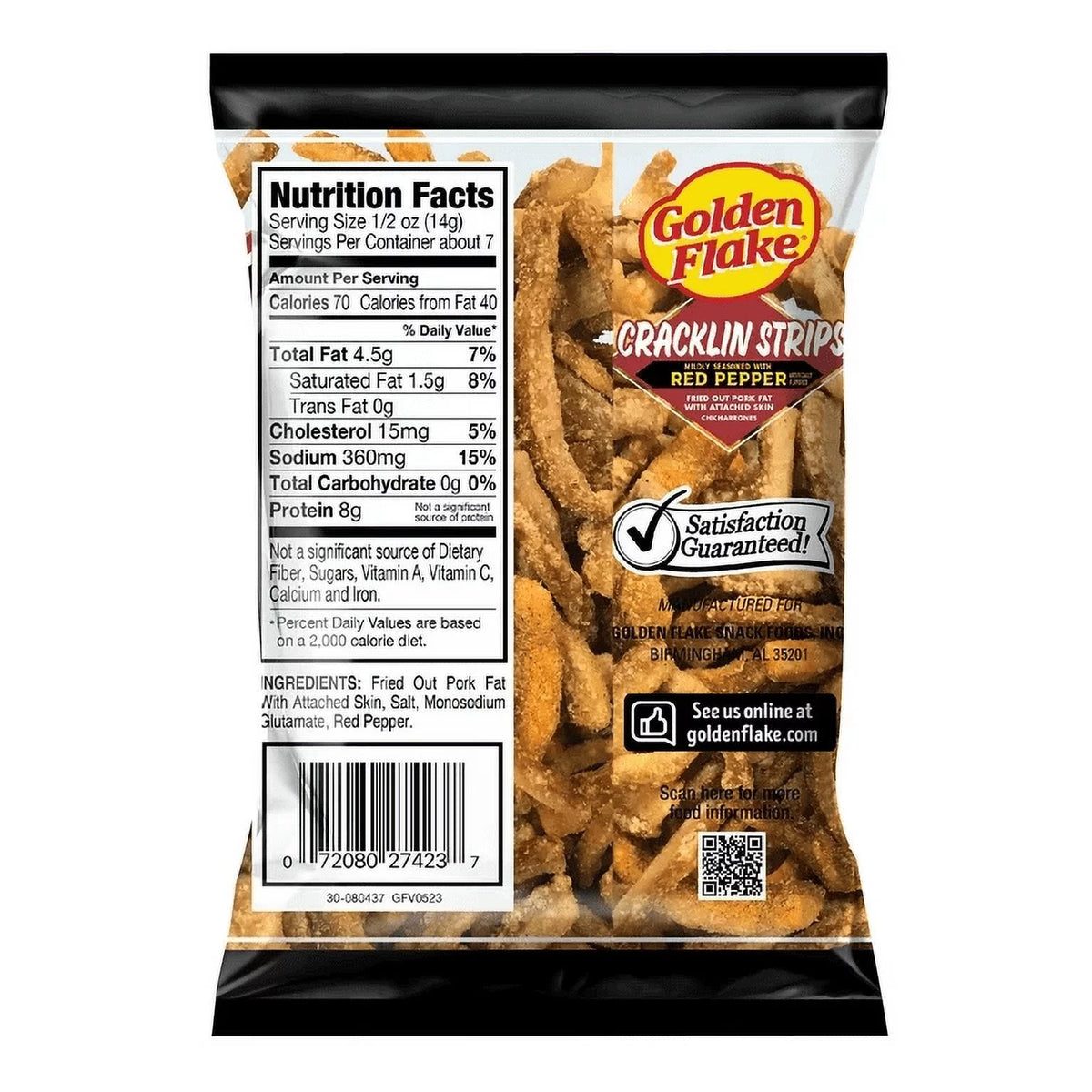 Fried Pork Cracklin Strips Mildly Seasoned with Red Pepper 3.5 oz Bags (3 Bags) D215