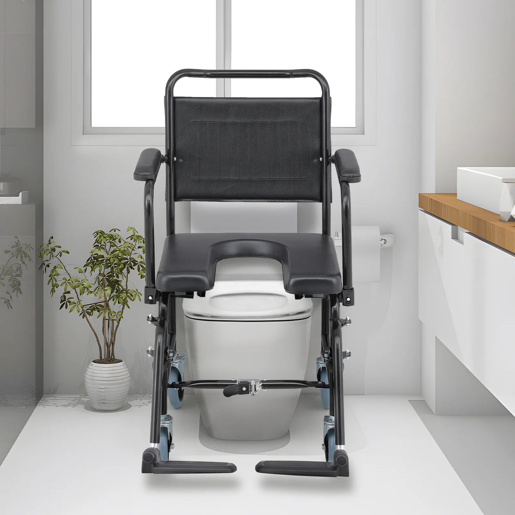 Commode Chair with Flip Up Armrests and 2 Locking Wheels F4809