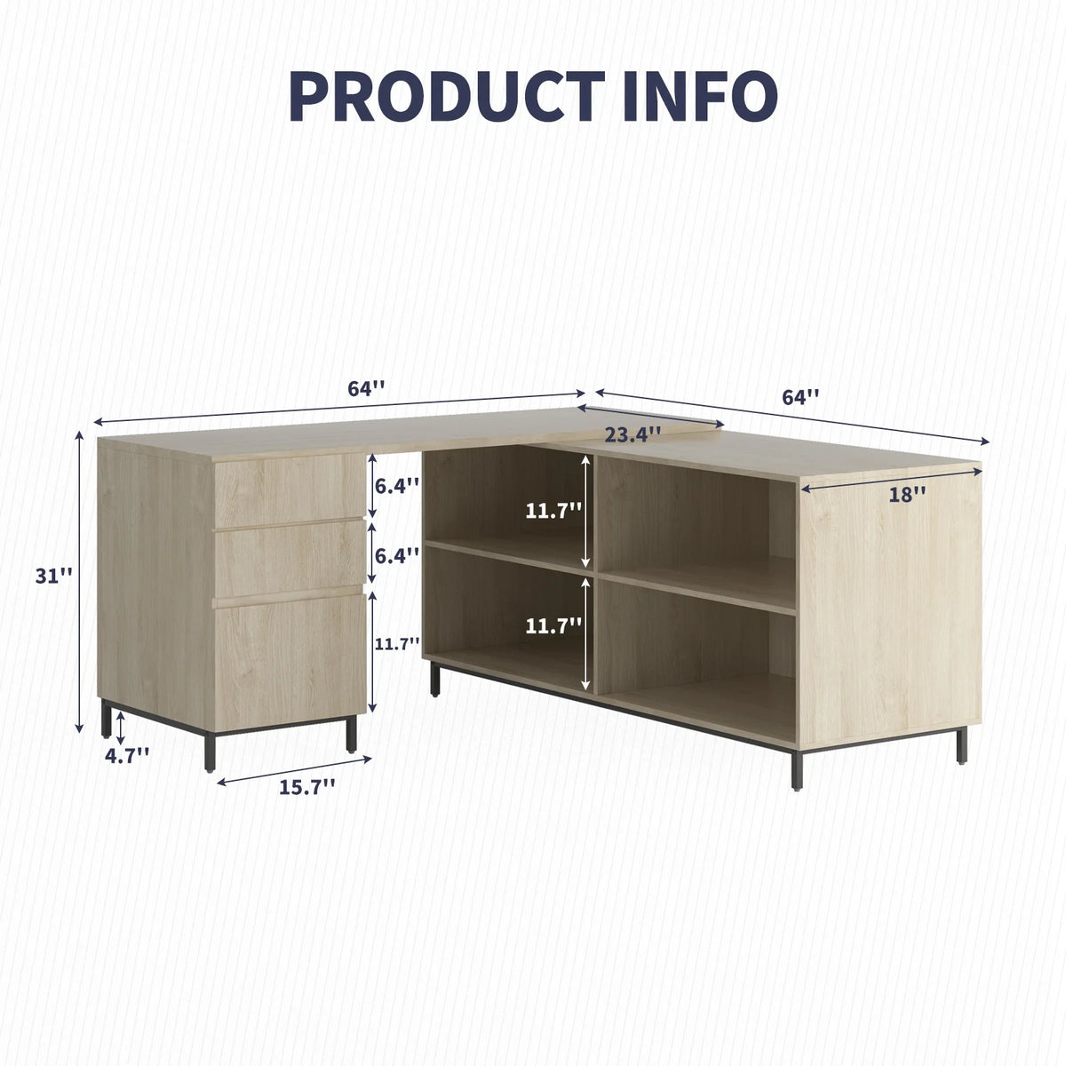 L Shape Desk with Reversible Storage Shelves A48483