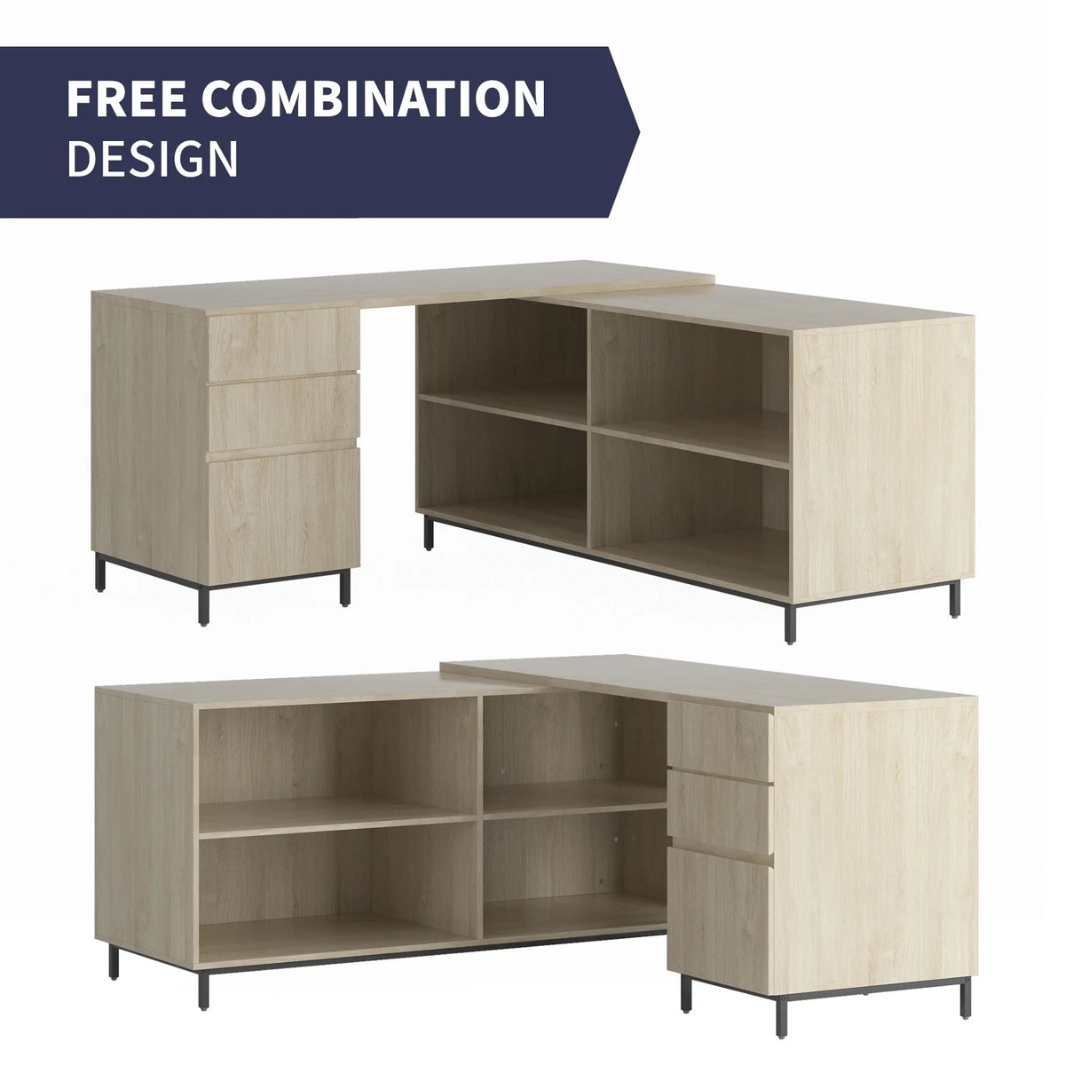 L Shape Desk with Reversible Storage Shelves A48483
